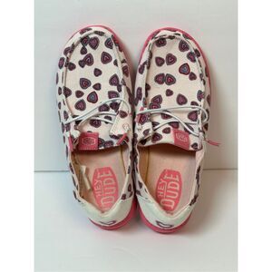 Hey Dude Wendy Hearts Shoes Pink Red Sz 4Youth